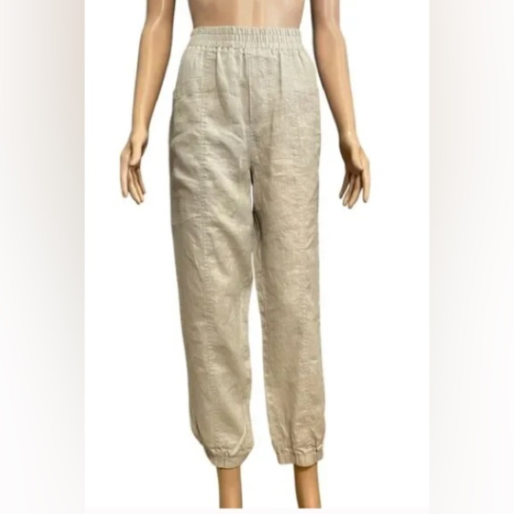Johnny Was Calme Tan Jogger Pants with Elastic Waistband and Cuffed Ankles